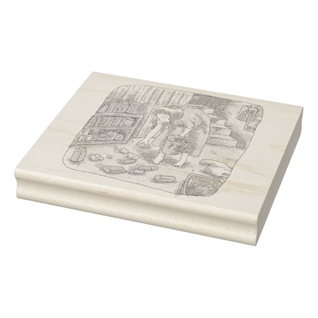 さなささじ  部屋の階段わきで屈んでたくさん落ちているゴミを拾う女性のイラスト STÄMPEL (Stämpel)