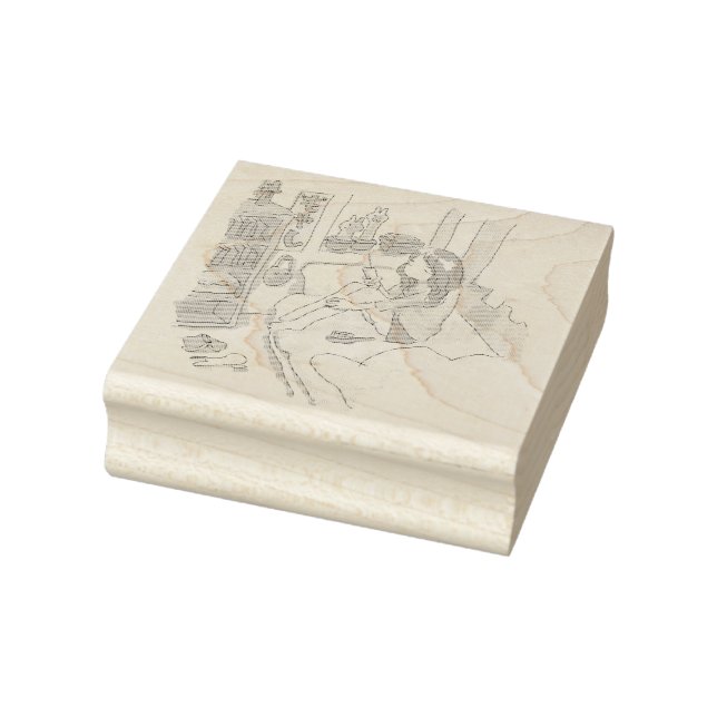 さにれれじ　水色の寝室でベッドに腰掛けてしょんぼりしている女性 STÄMPEL (Stämpel)