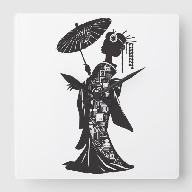 アクリル壁時計、芸者シルエット FYRKANTIG KLOCKA (Framsida)