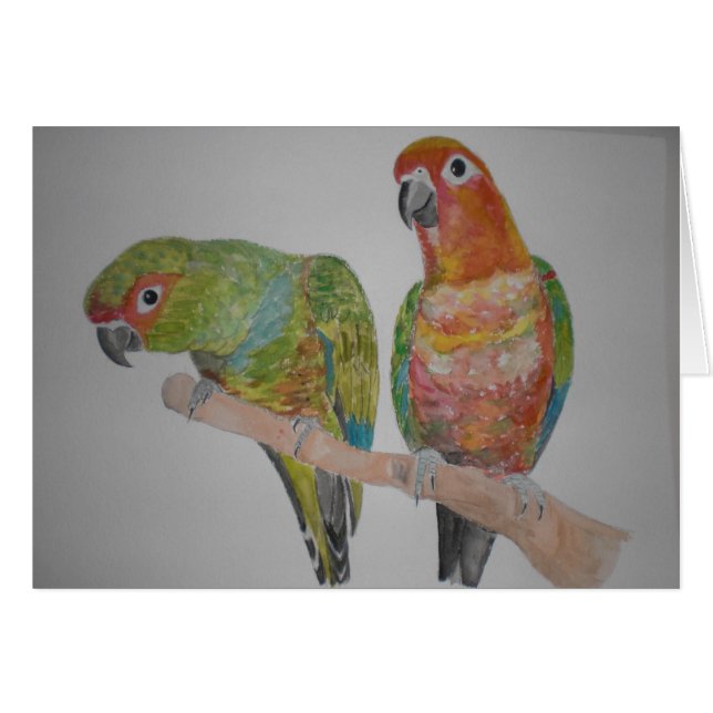 オウムパロット Conure parar att hänga ut Hälsningskort (Framsidan Horizontal)