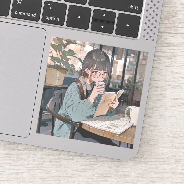 カフェで勉強するJKシール｜寿司娘 GenerativeAI Klistermärken (Detalj)