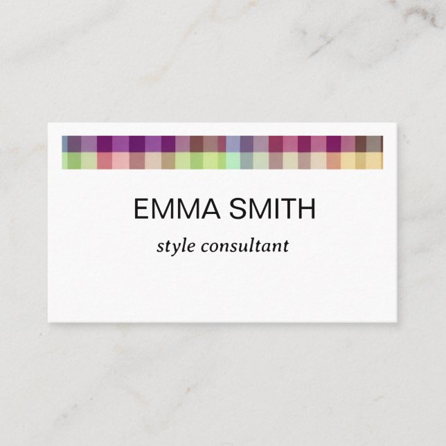 カラフルでキュートでポップな色合いのギンガムチェックの名刺 VISITKORT (Framsida)