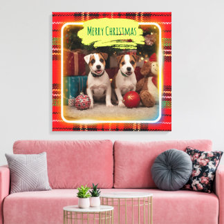 チェック柄がかわいいジャックラッセルテリアの子犬たちとクリスマス♡ CANVASTRYCK