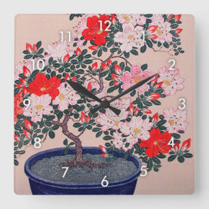 ツツジの盆栽 小原古邨BonsaiAzalea, Ohara Koson, Ukiyo-e Fyrkantig Klocka