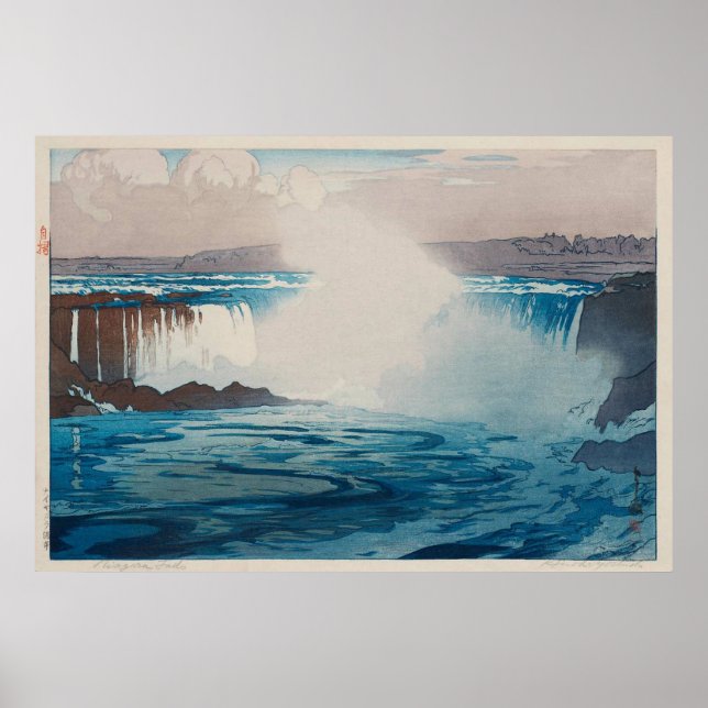 ナ イ ア ラ 瀑, Niagara Falls, Hiroshi Yoshida, Woodcut Poster (Framsidan)