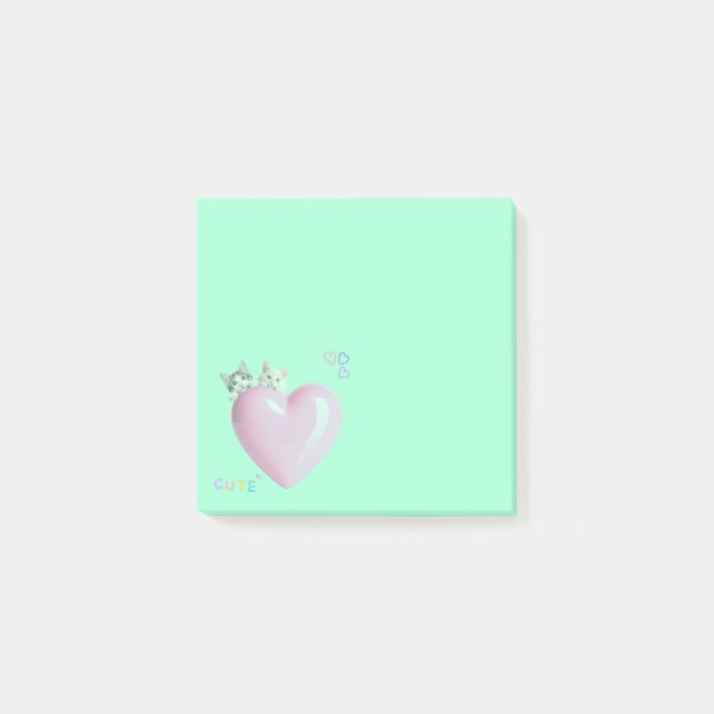 ハートにちょこんと乗るかわいい猫たち♡ POST-IT BLOCK (Framsida)