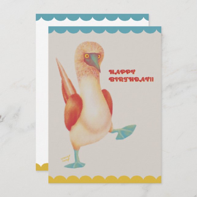 フラットカード バースデー Birthday Card -Blue-footed Boody- (Fram/baksida)