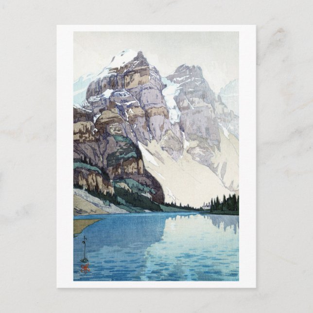 モ レ ー 湖, Moraine Sjö, Hiroshi Yoshida, Woodcut Vykort (Framsida)