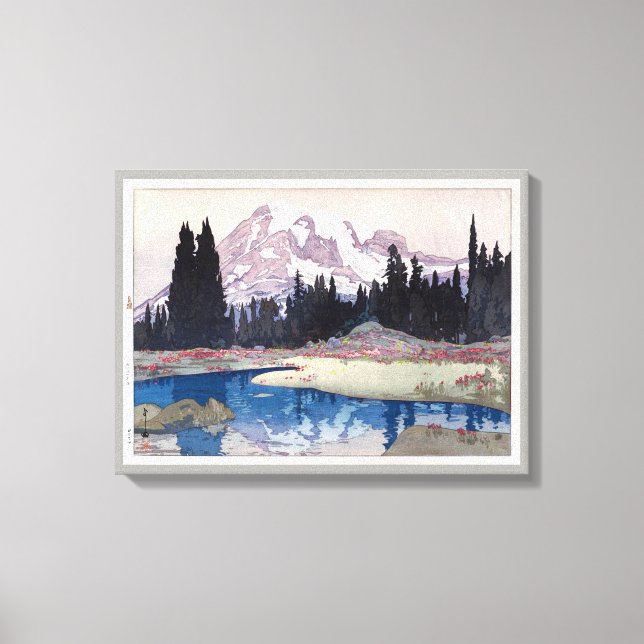 レ ー ア 山, Mount Rainier, Hiroshi Yoshida, Woodcut Canvastryck (Framsida)