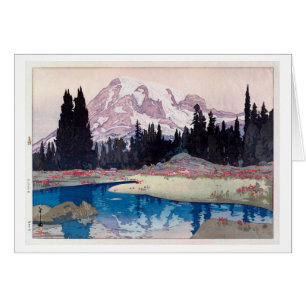 レ ー ア 山, Mount Rainier, Hiroshi Yoshida, Woodcut Hälsningskort