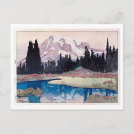 レ ー ア 山, Mount Rainier, Hiroshi Yoshida, Woodcut Vykort