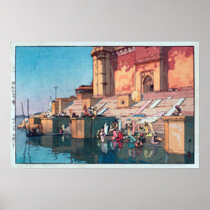 ヴァーラーナシー, Varanasi, Hiroshi Yoshida, Woodcut Poster