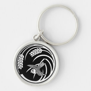 一本稲の丸に雀 RUND SILVERFÄRGAD NYCKELRING