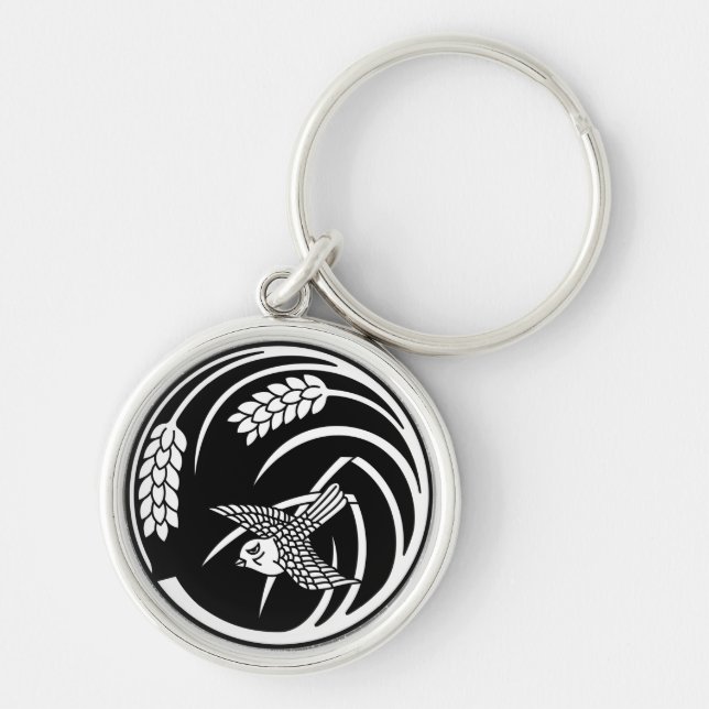 一 本 稲 の 丸 に 雀 RUND SILVERFÄRGAD NYCKELRING (Framsidan)