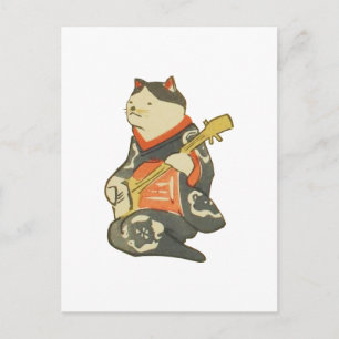 三 味 線 弾 猫, bud Cat Play Guitar, Kuniyoshi, Ukiyoe Vykort