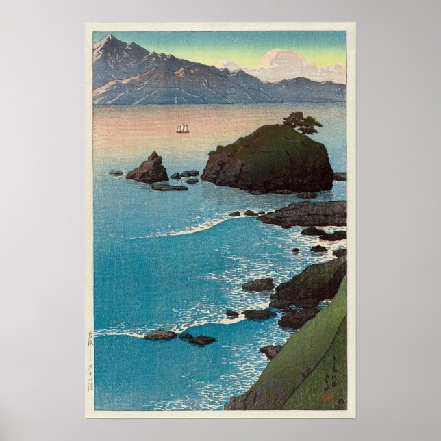 久 手 の, Kude Beach in Wakasa, Hasui Kawase, Woodcut Poster (Framsidan)
