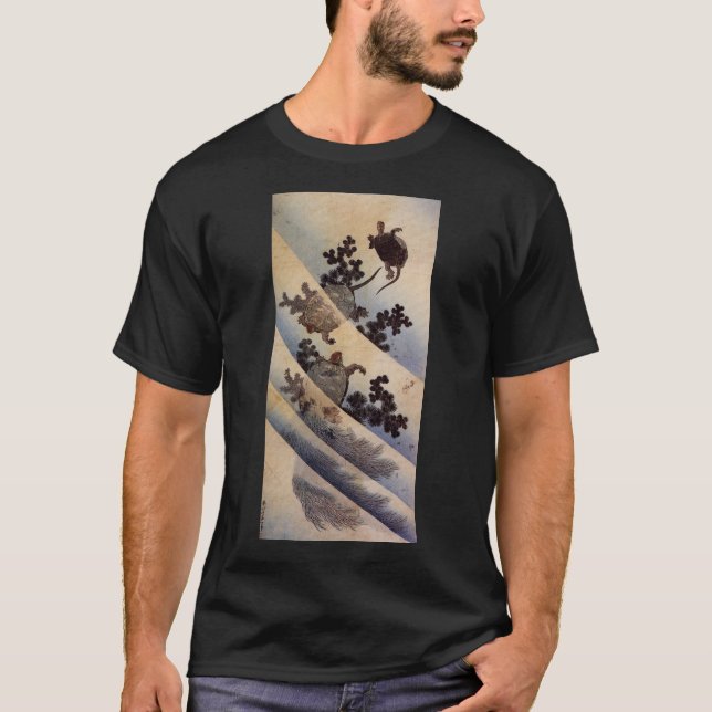 亀, 北 斎 Turtles, Hokusai, Ukiyo-e Tee (Framsida)