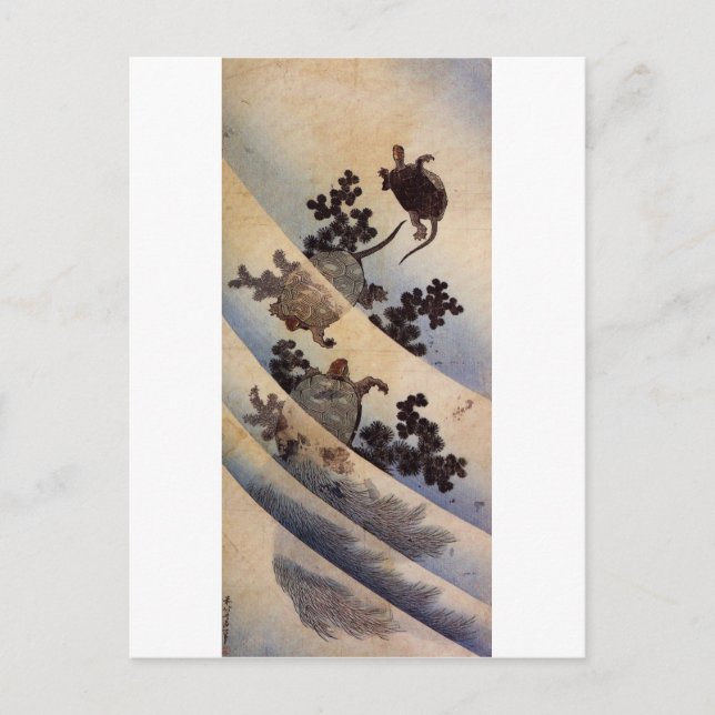 亀, 北 斎 Turtles, Hokusai, Ukiyo-e Vykort (Framsida)