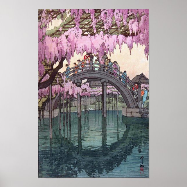 亀 戸 神, Kameido Bridge, Hiroshi Yoshida, Woodcut Poster (Framsidan)