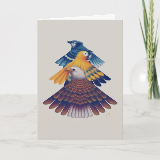 二つ折りカード 扇 Card - Fan-shaped Birds - Inbjudan (Framsida)