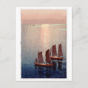 光 海, Glittering Sea, Hiroshi Yoshida, Woodcut Vykort