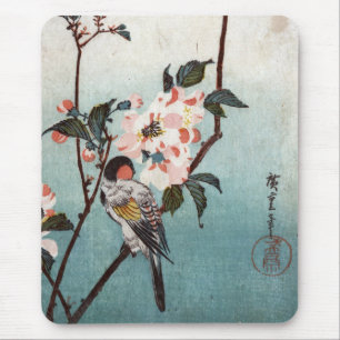 八重桜に鳥, körsbärsröd blommar för 広重 & fågel, musmatta
