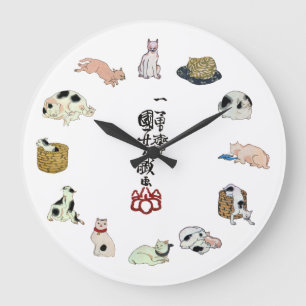 其のまま地口猫飼好五十三疋 国芳katter, Kuniyoshi, Ukiyo-e Stor Klocka