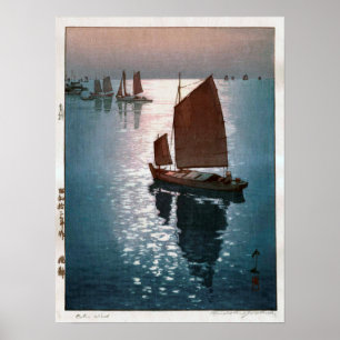凪 静, 吉 田 Vind 博 Lugn, Hiroshi Yoshida, Woodcut Poster