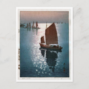 凪 静, 吉 田 Vind 博 Lugn, Hiroshi Yoshida, Woodcut Vykort