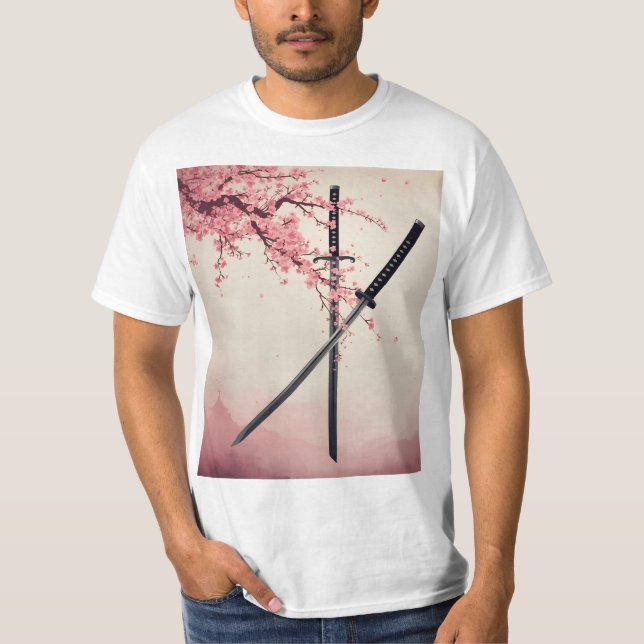 「刀と散華（Katana to Sange）」 T Shirt (Framsida)