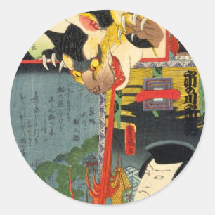 化 け, 豊 国 Cat, Toyokuni, Ukiyo-e Runt Klistermärke