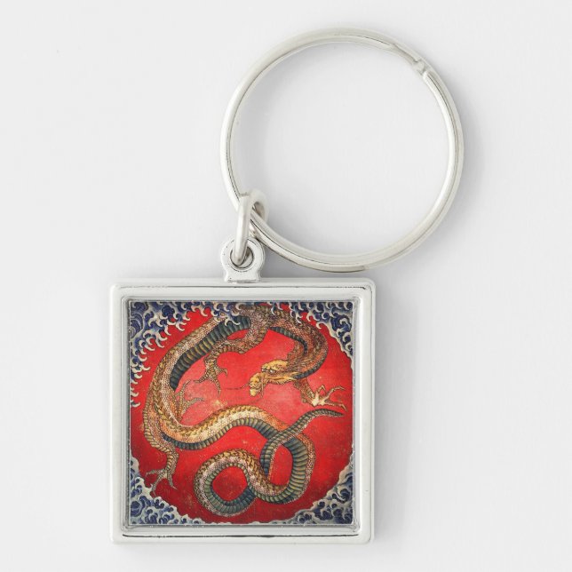 北 斎 龍, 北 斎 Hokusai Dragon, Hokusai Fyrkantig Silverfärgad Nyckelring (Framsidan)