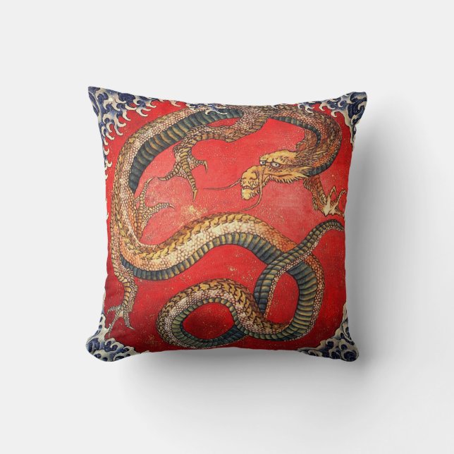 北 斎 龍, 北 斎 Hokusai Dragon, Hokusai, Japan Art Kudde (Framsida)