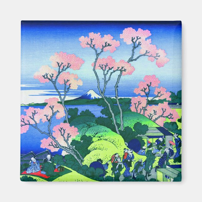 北 斎 Goten-Yama Backe Hokusai Cherry Blommar Fine A Magnet (Framsidan)