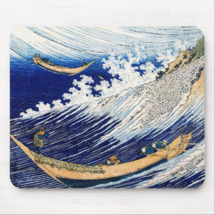 北 斎 Hokusai Ocean Vågar japansk finkonst Musmatta