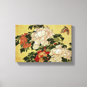 北 斎 Hokusai Peonies & Butterflies Fine Art Canvastryck