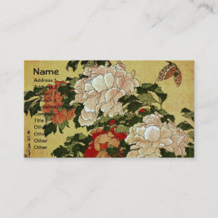 北 斎 Hokusai Peonies & Butterflies Fine Art Visitkort