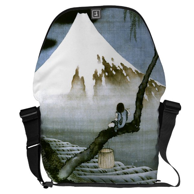 北 pojke och mt Fuji Fine Art Kurir Väska (Öppen Baksida)