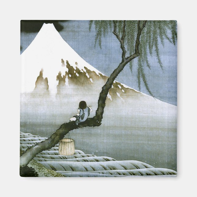 北 pojke och mt Fuji Fine Art Magnet (Framsidan)