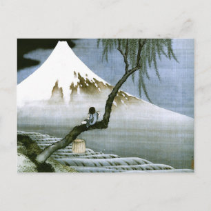 北 pojke och mt Fuji Fine Art Vykort