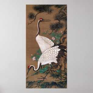 双 図, 渡 辺 秀 石 Cranes, Watanabe Shuseki Poster