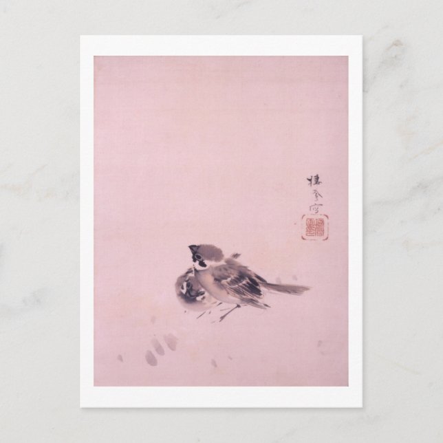 双 雀, 栖 Sparrow, Seihō, Japansk konst Vykort (Framsida)