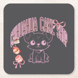 可愛いチワワとスイーツ,bow,cake,dogpuppy,のペーパーコースター underlägg papper kvadrat