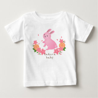 可愛い桜とピンクのうさぎ 日本 和風 cherry blossoms t shirt