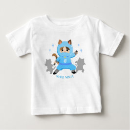 可愛い猫忍者 日本 ブルー ベビー Cat Ninja from Japan Blue Baby  T Shirt
