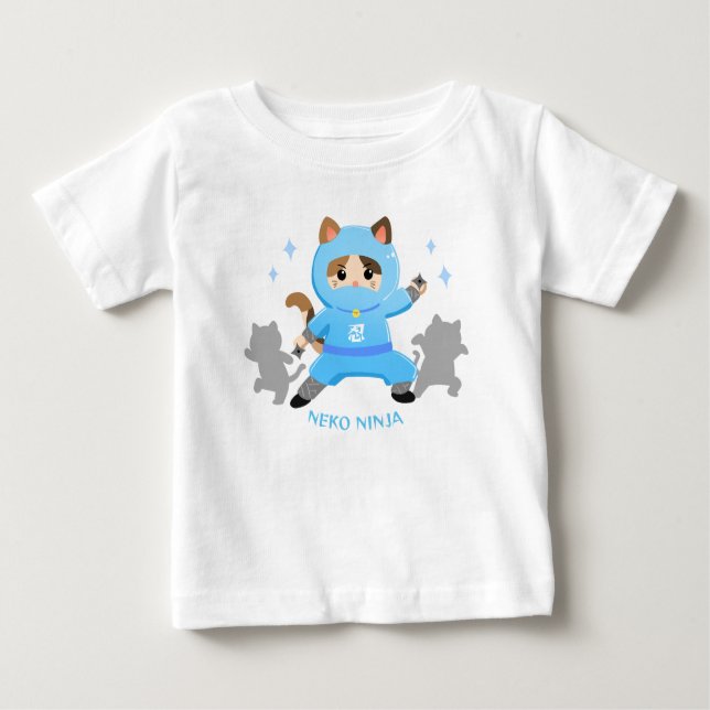 可愛い猫忍者 日本 ブルー ベビー Cat Ninja from Japan Blue Baby  T Shirt (Framsida)