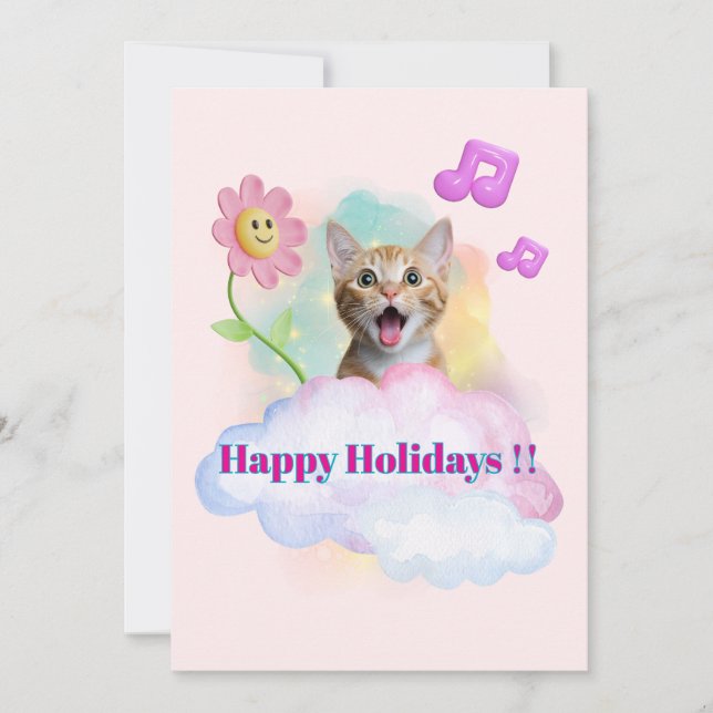 可愛い『Happy Holidays』おしゃべりねこ♡ Julkort (Framsida)