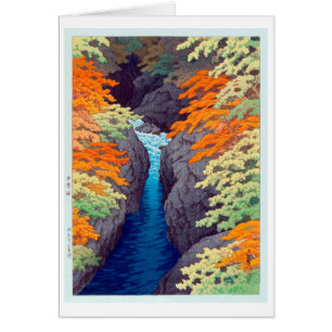 吾 峡, Azuma Gorge, Hasui Kawase, Woodcut Hälsningskort