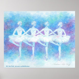 四羽の白鳥の踊りアートプリント POSTER