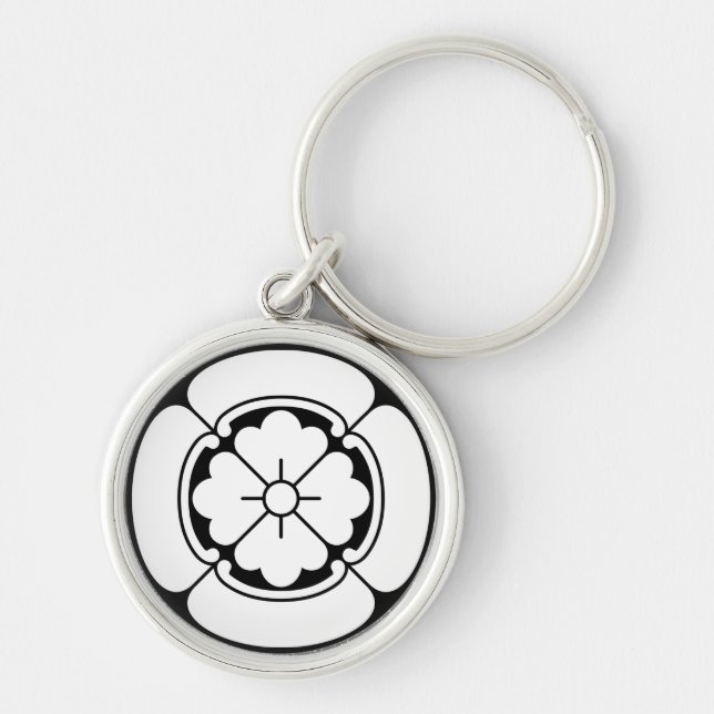 四 方 木 瓜 キ ー anbudssökande rund silverfärgad nyckelring (Framsidan)